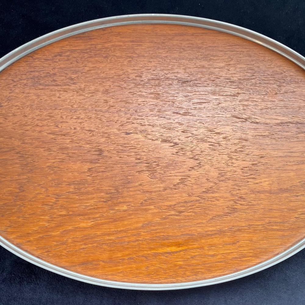 VTG Pewter and Teak Wood Serving Tray. MCM Art Deco Royal Holland KMD